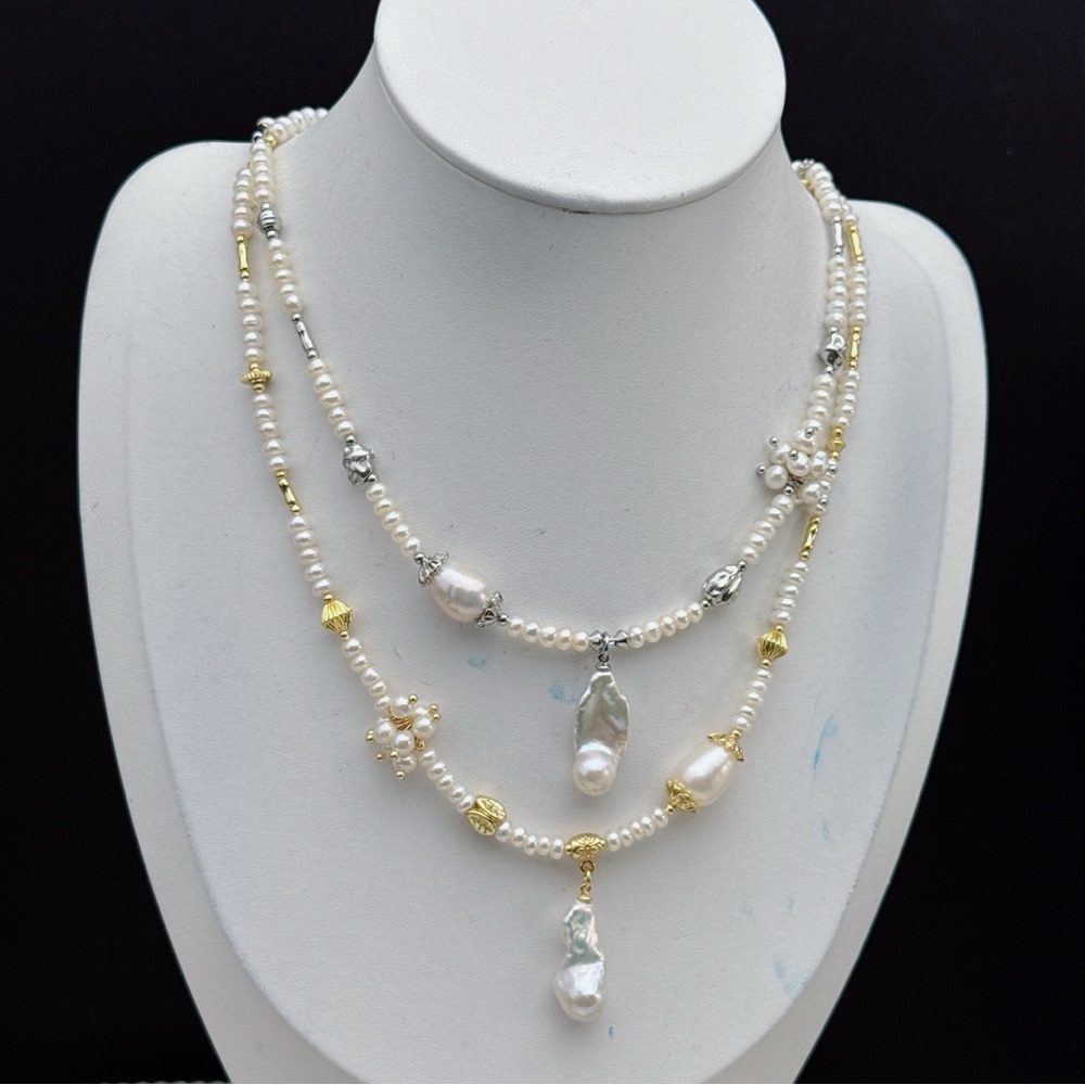 26X16 Handmade Freshwater Pearl Necklace with Mini Flame ball Pearl Pendant - Picture 7 of 9